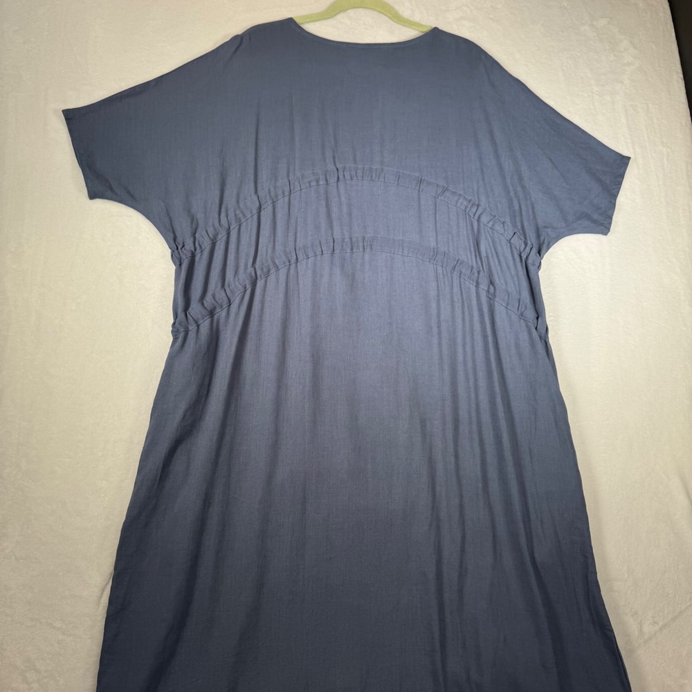 Dandelio Handmade Linen Cotton Cinch Drawstring Dress Blue L/XL | Oversized Midi - Picture 4 of 11